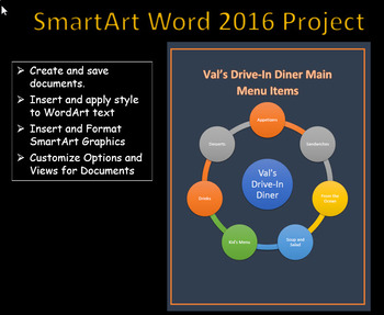 Preview of Word 2016 Certification Project - Creating a SmartArt Graphic of Menu Items