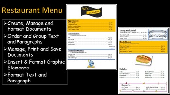 Preview of Word 2016 Certification Project – Creating a Restaurant Menu (Text, Graphics)