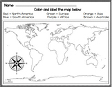 Word - 7 Continents and Oceans Blank Map Worksheet