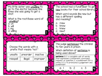 Word Analysis 4th Grade SOL 4.4 Task Cards with Digital Boom Cards Option