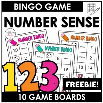 Preview of Bingo Game Numbers 1-20 Number Sense: Words, Numerals & Dominoes (Counting)