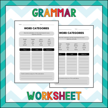 Preview of Word Categories - Grammar Worksheet - Noun, Adverb, Adjective