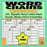 Word Chains | CVC, Digraphs, Bonus Letters, Blends, CVCe, 