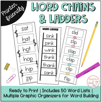 Preview of Word Chains & Ladders | 50 Word Lists | Phonemic Awareness | Graphic Organizers