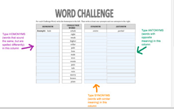 Preview of Word Challenge (and Thesaurus Practice) - DISTANCE LEARNING, EASEL ACTIVITY