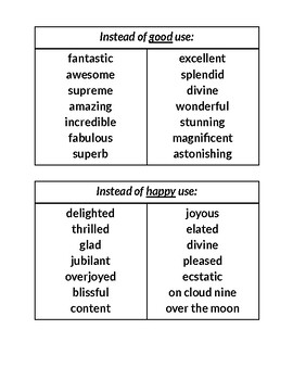 Preview of Word Chart Instead of ___, use ____. Montessori Elementary Adjectives