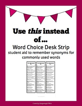 Word Choice Desk Strip Student Aid To Remember Synonyms For