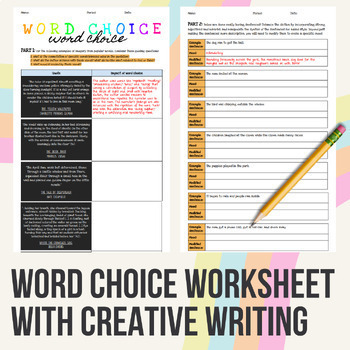 Preview of Word Choice/Imagery/Diction Analysis & Creative Writing Worksheet