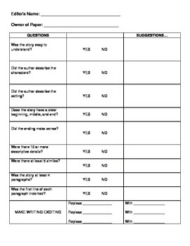Preview of Word Choice Peer Editing Checklist