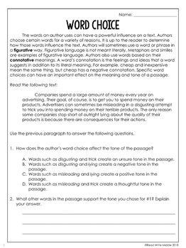 Word Choice Reading Comprehension Passages and Questions for Test Prep