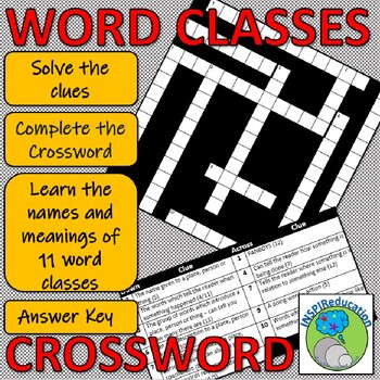 Preview of Word Classification - 11 Word Types - Solve the clues to complete the crossword