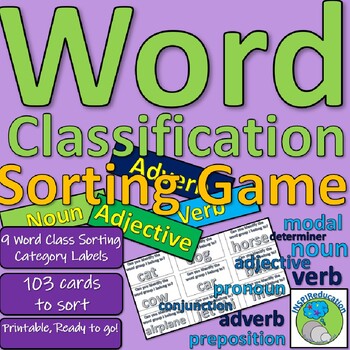 Preview of Word Classification Sorting: 9 Word classes, 103 cards, lots of possibilities!