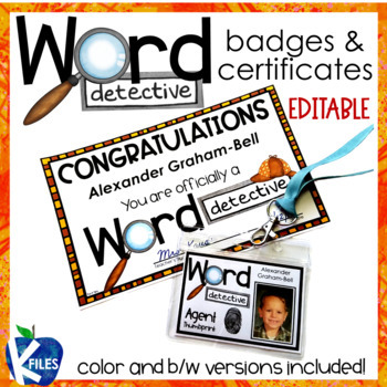 Preview of Word Detective Badges & Certificates (Editable)