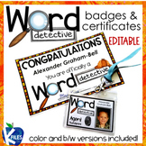 Word Detective Badges & Certificates (Editable)