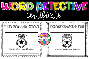 Preview of Word Detective Certificate