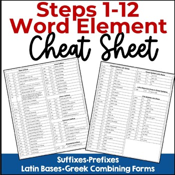 Preview of Word Element Cheat Sheet for Steps 1 through 12