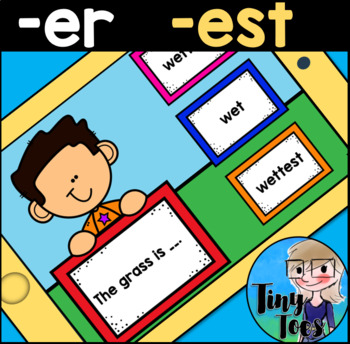 Preview of Word Endings -er, -est - BOOM Digital Task Cards for Distance Learning