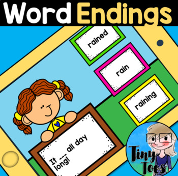 Preview of Word Endings -s, -ed, -ing BOOM Digital Task Cards for Distance Learning
