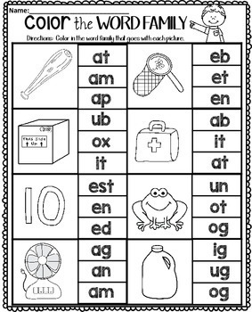 Word Families Worksheets Color the Word Family by Teaching ...