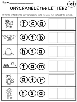 CVC Word Family Worksheets (AT Family) by Dana's Wonderland | TpT