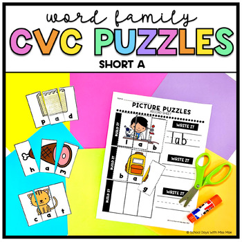 Word Families: CVC Picture Puzzles (Short A) by School Days With Miss Mae