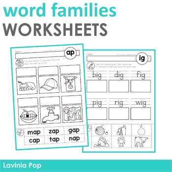 Preview of CVC Word Families Word Work | No Prep Cut & Paste Worksheets