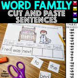 Word Families Cut and Paste Sentences Worksheets