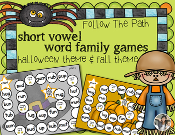Preview of CVC & Word Family Game {Halloween & Fall Follow the Path Short Vowels}