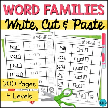 Preview of Rhyming Cut and Paste Activities: Word Families Worksheets for Phonics Review