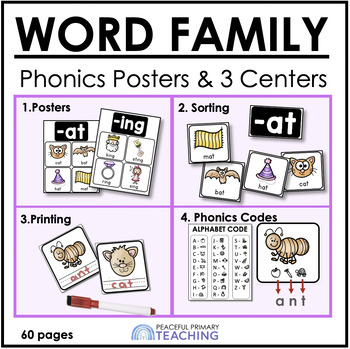 Preview of Word Families Posters and 3 Phonics Centers - 1st Grade Phonics Activities