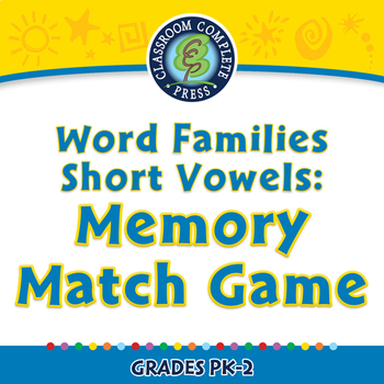 Preview of Word Families Short Vowels: Memory Match Game - NOTEBOOK Gr. PK-2