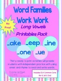 Word Families Word Work Long Vowels Pack CCSS No Prep! K  