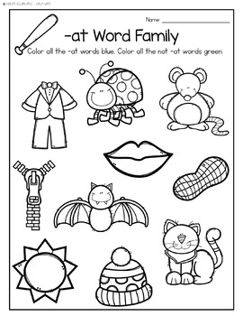 Word Families Worksheets -at by Ashley's Golden Apples | TpT