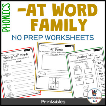 Preview of Word Families Worksheets | -at Word Family Phonics Review Short A