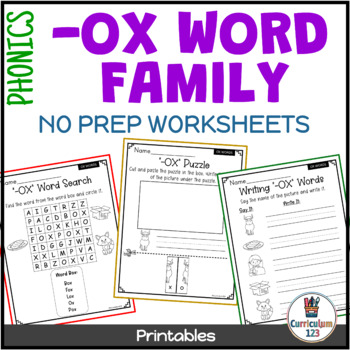 Preview of Word Families Worksheets  -ox Word Family Phonics Short O Sound 