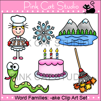 Preview of Rhyming Words Clip Art - bake, cake, rake, lake, flake, snake