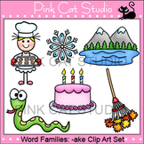 Rhyming Words Clip Art - bake, cake, rake, lake, flake, snake
