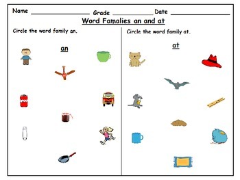 Word Families at and an Worksheets: by Kids' Learning Basket | TpT