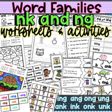 ng & nk Ending Worksheets Word Families ing, ang, ong, ung