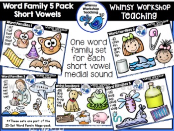 Preview of Word Family 5-Pack Short Vowels Images Color Black White