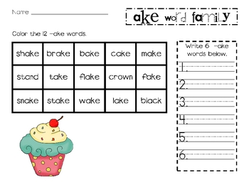 Word Family -ake family by Lory Evans | Teachers Pay Teachers