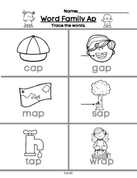 Word Family Ap, Trace the Word, Printing, Worksheet, Phonics | TpT