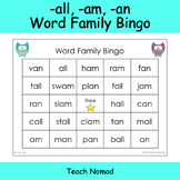 Word Family Phonics Bingo Game (all, am, an) | Glued Sound