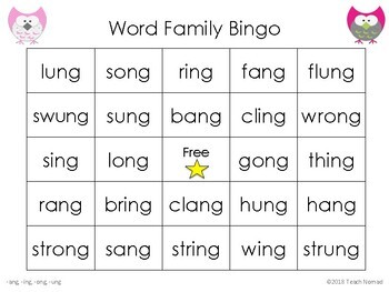 Word Family Bingo (-ang, -ing, -ong, -ung) by Teach Nomad | TpT