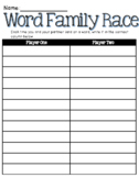 Word Family Board Game Recording Sheet