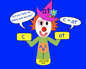 Preview of Word Family Clown: Interactive SMARTboard Activity for K-1