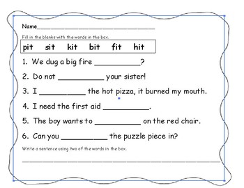 Word Family Cloze Sentences by My Day in Pre-K | TpT