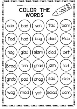 Word Family Coloring Pages Activities Word Search Worksheets, Pdf