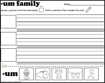 Word Family Worksheets Cut and Paste by Kinesthetic Classroom | TpT