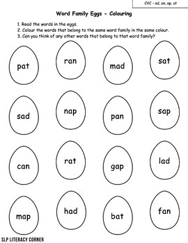 Short Vowel Word Family Eggs Free Sample by SLP Literacy Corner | TPT